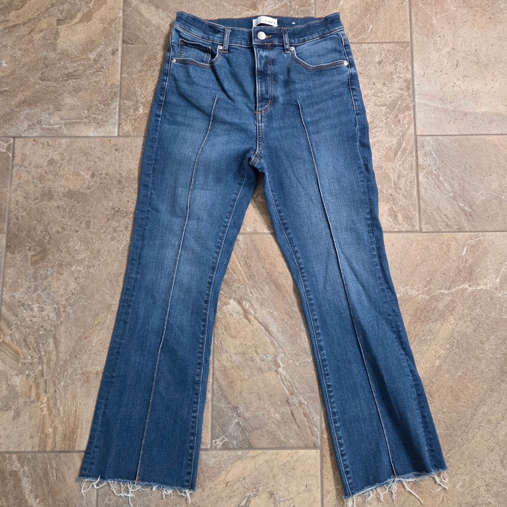 LOFT The Kick Crop High Rise Front Seam Raw Hem Jeans Blue 28/6